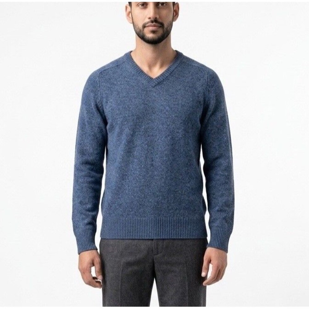 J Crew Sweater Mens Slim Small Pullover Lamb Wool Blue V Neck Preppy